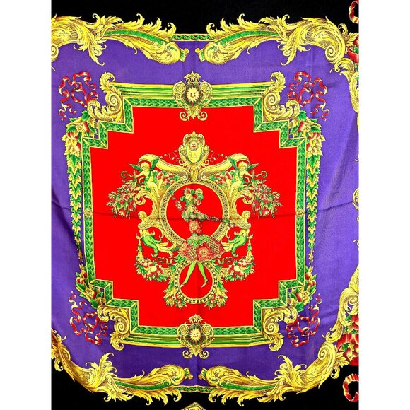 RARE Vintage Early 90s Atelier Gianni Versace Jester Baroque Scarf Silk 34 x 34
